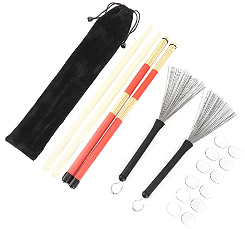 Taidda Drum Rute Kit de Baguettes Réglables avec Amortisseur de Brosse, Outils pour Instruments de Musique, Batteur Essentiel, Caoutchouc + Fil D'acier + Matériau en Bambou (M02757 transparent)