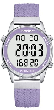 Hearkent Damen Schrittzähler, weiches Nylonarmband, keine App oder Aufladen erforderlich, mit Schrittzähler, Kalorienzähler, Entfernungsmesser, Uhr und Hintergrundbeleuchtung