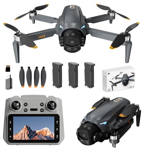 GPS Drohne mit 4,5-Zoll-Bildschirm, GPS Drohne mit 4K EIS Kamera für Erwachsene, Bürstenloser Motor, GPS Auto Rückkehr, 60 Min Flugzeit, 3 Akkus, Auto Folgen, RC Quadrocopter für Anfänger