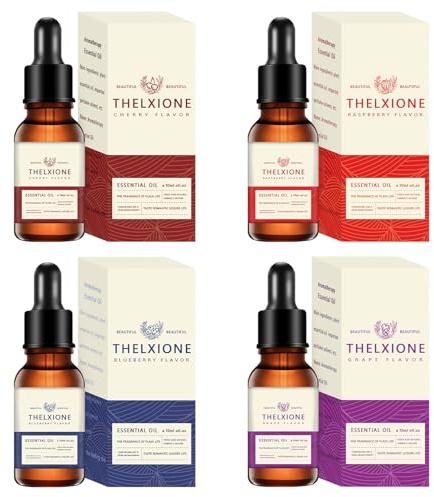 Set 4 Oli Essenziali Fruttati per Diffusori e Umidificatori - Kit Fragranze con Contagocce (Uva, Lampone, Mirtillo, Ciliegia) - Essenze Profumate per Aromaterapia e Relax in Casa e Ufficio