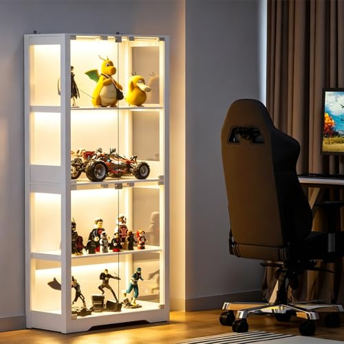 TWSOUL Glasvitrine mit LED Beleuchtung & Bewegungssensor, 165 cm Vitrinenschrank mit 4 Ebenen aus Sicherheitsglas, Moderne Standvitrine mit Glastüren, Sammlervitrine für Figuren, Bücher & Dekoration