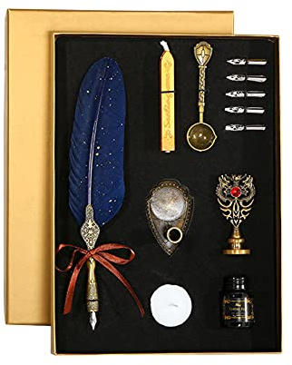 Ausla Vintage Penselpenna, Fjäderpenna och Bläckset med 5 Ersättningsspetsar 15 Ml Bläckflaska och Pennhållare, Dopppenna Kalligrafisats för Nybörjare Studenter Författare Signaturanvändning