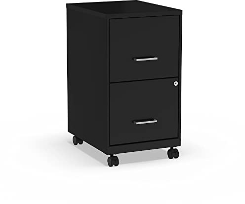 Staples 2-Drawer Vertical File Cabinet, Letter Size Documents, Lockable & Mobile, 18 D x 14 W x 26.3 H, Black