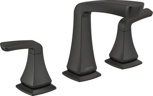 Delta Faucet Vesna Widespread Bathroom Faucet Black, Bathroom Faucet 3 Hole, Bathroom Sink Faucet, Drain Assembly, Worry-Free Drain Catch, Matte Black 35789BL