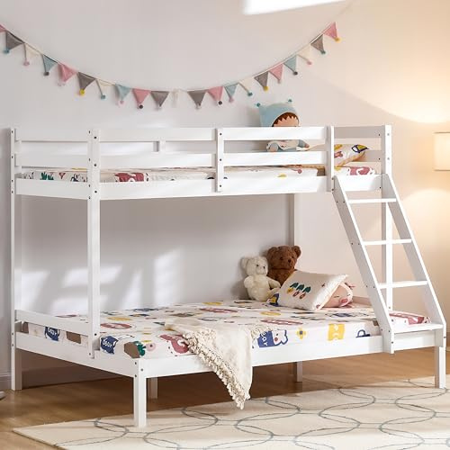 Vida Designs Sydney Triple Sleeper Bunk Bed Frame with Ladder | White | Solid Pine Wood | 3ft & 4ft6 | Versatile Design Sleeps 3+ People | Safety Guardrails | Bedroom Furniture for Children
