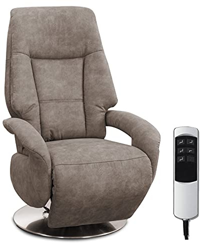 Cavadore TV-Sessel Edinburgh / Fernsehsessel mit elektrisch verstellbarer Relaxfunktion / 2 E-Motoren / 74 x 114 x 77 / Lederoptik: hellbraun