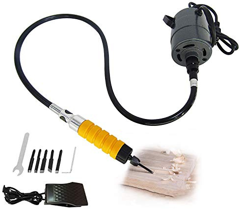 Wenzhi Ciseau à Bois Électrique Contrôle de Vitesse par Pédale 0-24000R/min Chisel Set Rectifieuse Éectrique Sculpteur sur Bois pour Carving Buffing Drilling