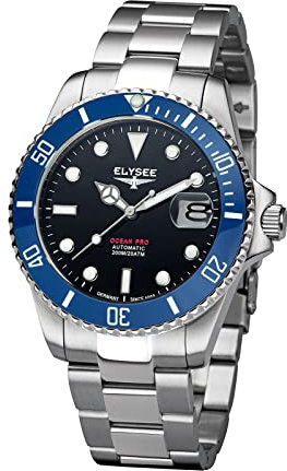 Elysee Herrenuhr Ocean PRO Ceramic 40mm 20 ATM Herren lumineszierende Zeiger und -Indizes, Datumsanzeige Silber blau 80581, 80582, 80583, 80584, 80585, 80586, 80588, 80589