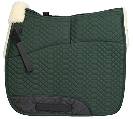 Engel Reitsport | SCHABRA1AP-D-GRU-MED | Schabracke | Aufpolster Korrektur | Steppstoff | Lammfell im Sattelbereich | Half Lined | Fellkranz vorne | Dressur | Stoff grün Fell med.