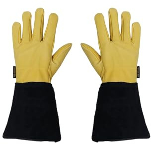 TIGEAR Gants de protection en cuir de vache pour le jardinage, l'élagage, les épines et les coupures à manches longues