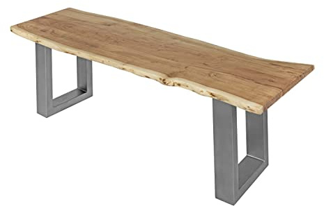 SAM Esszimmerbank Chicago 120x42 cm Akazie Natur U-Gestell Silber