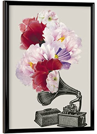 artboxONE Poster mit schwarzem Rahmen 18x13 cm Floral Blumophon - Bild Grammophon Blumen Grammophon