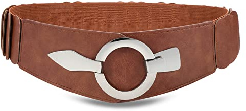 WHIPPY Breit Elastischer Taillengürtel Damen Hüftgürtel Vintage Stretchgürtel mit silberner Ring-Schließe