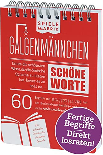 Spiel GALGENMÄNNCHEN | Rate 60 SCHÖNE Worte | Spiele-Klassiker 2.0 | Geschenk für Fans der Deutschen Sprache | Reisespiel | Partyspiel | Wichteln | A6-Block im Abreißkalender-Format