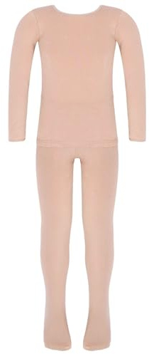 Freebily Justaucorps Gymnastique Enfant Garcon Fille Haut Thermique + Pantalon Athlétique Doublé Polaire Ensemble Sous-vêtement Thermique Compression 3-10 Ans Nude épaisse 5-6 ans