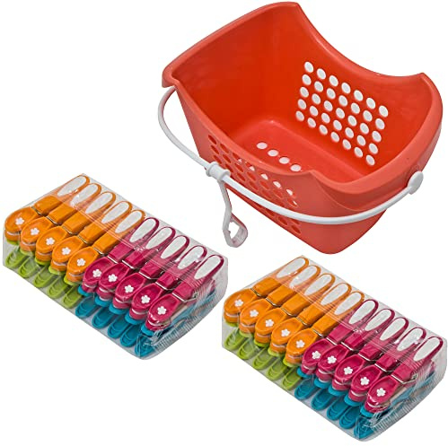 Caraselle Extra Strong Non-Slip Clothes Pegs for Washing Line, Clothes Pegs Strong & Robust your clothes plus items such as Sheets, Blankets & Towels (40 Pack & Peg Caddy Bundle)