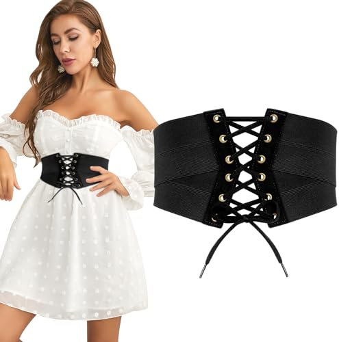 JasGood Damen Elastischer Korsettgürtel, Hoher Taille Cinch Taillengürtel, Breiter Wickel Retro Damengürtel für Kleid, Halloween Cosplay Gürtel Karneval Cosplay