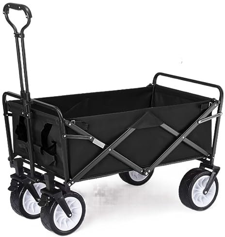 VONGAZ Faltbollerwagen Bollerwagen Handwagen Klappbarer Gartenwagen, Robuster Wagen, Einkaufswagen Für Outdoor-Camping, Strand, Mit 4 Rädern Faltwagen Strandwagen Transportwagen (Color : Black)