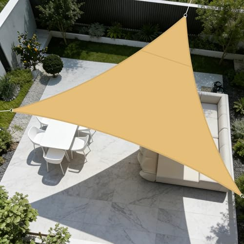 LOVE STORY Voile d'Ombrage Imperméable 4x4x4m Triangulaire, Oxford Toile Ombrage Une Protection des Rayons 95% UV pour Extérieur Jardin Terrass Patio, Sable