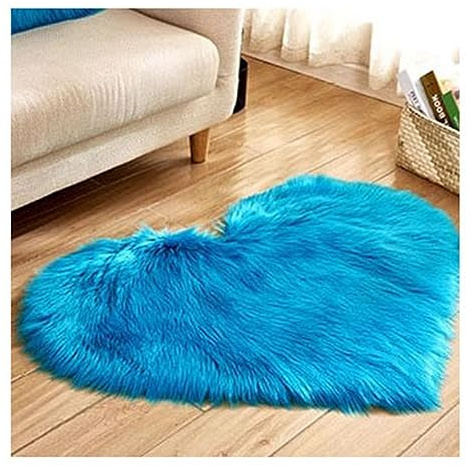 Yurosiay Tapis en fourrure synthétique en forme de cœur - Moelleux - Super doux - En fausse fourrure - Lavable - Poils longs - Motif cœur - Pour la maison - Bleu - 1# 40 × 50 cm