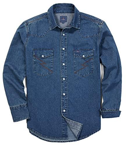 HISEA Chemise en jean à manches longues pour homme - Coupe droite - Chemise boutonnée en coton - Finition délavée