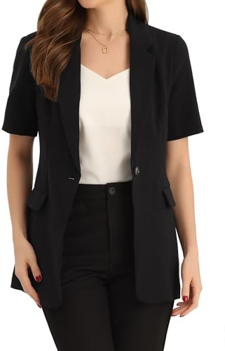 Allegra K Femme Blazer Col Revers Manches Courtes Boutonné Bureau Travail
