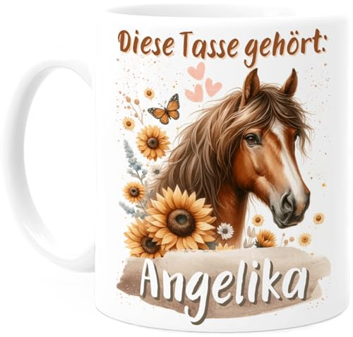 Tassenliebling® Tasse Pferd personalisiert - Kindertasse mit Namen für Mädchen - Pferdemädchen - Weihnachtstasse - Personalisierte Geschenke Kinder - Kinderbecher aus Keramik 330ml