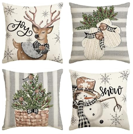 HuaMuDM 4 Stück Kissenbezüge,40x40cm Weihnachten Kissenbezug,Zierkissenbezug,Dekorative Kissenhülle, Kissenhüllen für Deko Weihnachten,Sofa Schlafzimmer Couch