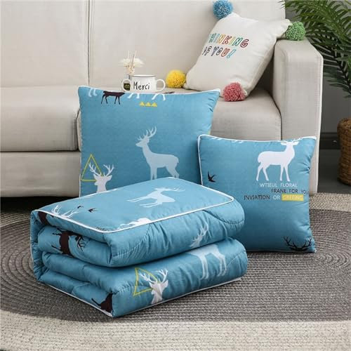Hixingo Reisedecke und Kissen 2 in 1, Reisedecke mit Kissen Set Multifunktionale Reise Decke und Kissen 2 in 1 Weichem Flugzeug Verwandlungskissen für Urlaub, Camping (50 * 50cm,Dreieck-Hirsch)