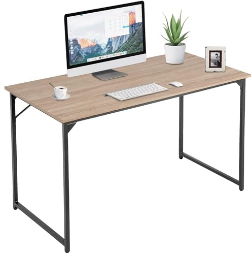 Nature Small Desk, 48 Inch Computer Desk with Adjustable Leg Pads, MDF Board & Black Metal Frame, Home Office & Study Table for Small Spaces