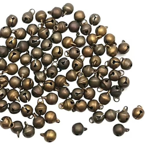 JDCMEI 100 Stück Vintage Glöckchen in Bronze, 12 mm Laute Glöckchen, Metallglöckchen Zum Basteln, Glöckchen Schellen mit Öse, Mini Jingle Bell für Handwerk Schmuck Festival Dekoration Haustier Glocken