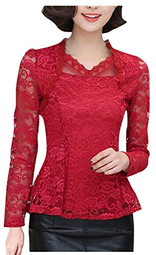 Kobilee Maglie Eleganti Donna Invernali Leggera Cotone Cerimonia Maglie Blusa Manica Lunga in Pizzo Taglie Forti Top Scollo a V Camicette Comode Curvy Bianca Camicia