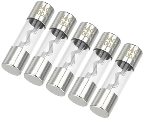 Partuto 5 Stück 10x38mm 0,39x1,50 Zoll 100A Universal AGU Glassicherung - Kfz-Sicherungsröhre zum Schutz der Stromversorgung - Metall Silberton