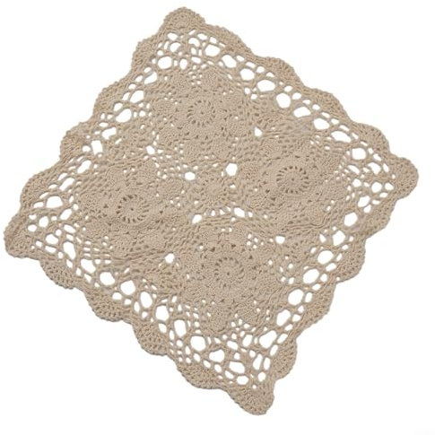 Napperon carré vintage avec charmant motif floral au crochet (40 x 40 cm, beige)