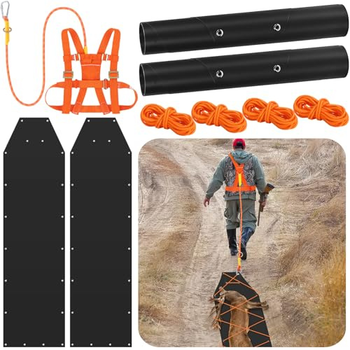 DaisyInner 2 Pcs Deer Drag Sled, Heavy Duty Deer Drag Harness Thickened Tear-Resistant Hunting Sled with Ropes Hauling Hunting Gear Accessories for Antelope Elk Duc Ice Fishing Camping Gift for Men