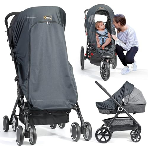 Orzbow Sonnensegel Kinderwagen UV Schutz 50+,Sonnenschutz Kinderwagen Buggy Universal mit Sichtfenster,Sonnenverdeck Kinderwagen Atmungsaktiv Reißfester mit Lycra-Gewebe,Blockiert 99% UV,Dunkelgrau