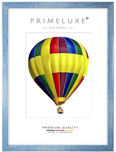 PrimeLuxe Holz Bilderrahmen 75 x 98 cm (Bildmaß) in Hell-Blau gewischt | Farbe und Größe wählbar | Rahmen für Poster | Puzzle | Foto collage | MADE IN GERMANY