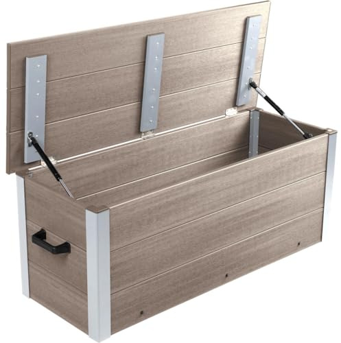 dobar® Auflagenbox WPC groß zum Sitzen für draußen - Belastbare Truhebox 140 L für Garten und Balkon mit Sitzbank - 115 x 42,5 x 47 cm - Grau, Silbergrau