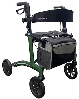 Stock-Fachmann® Rollator Actimo Liberty Für Innen Und Außen Höhenverstellbare Griffe Rückengurt Stockhalter Verschließbare Tasche Gepolsterte Sitzfläche Belastbar Bis 136kg (grün)