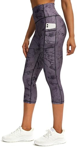 Tuspryt Legging de sport 3/4 pour femme avec poches, pantalon de sport 3/4 opaque, pantalon de fitness, pantalon de course pour femme