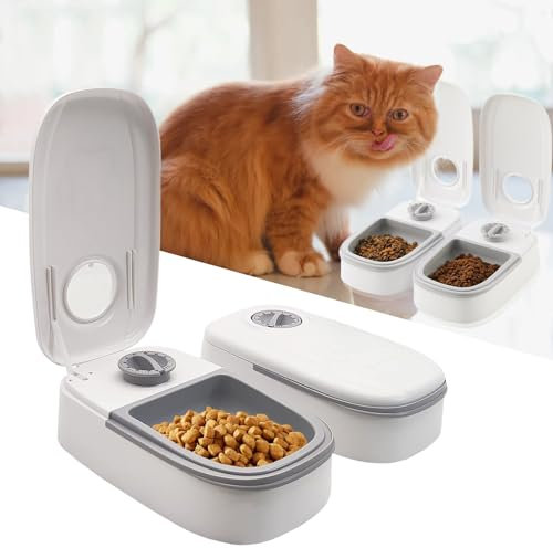 Idota Futterautomat für Katzen, 2 Mahlzeiten Automatischer Futterspender Hunde Katze mit 48 Stunden Timer, 350ml Trocken- und Nassfutterspender Automatic Feeder