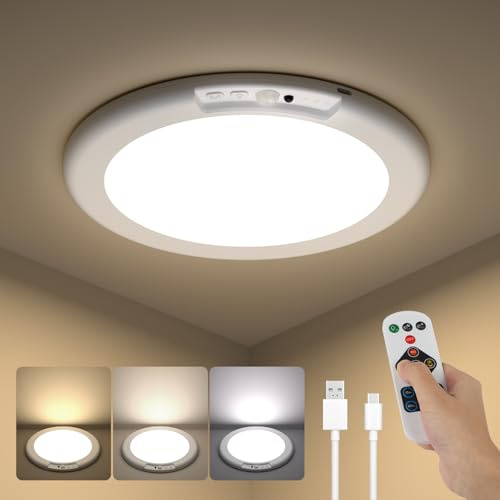 Kambo Plafon Led Techo con Sensor de Movimiento - Dimmable Lampara Techo Redondo - Modernos Plafón con Mando a Distancia - Luz de USB Recargable para Dormitorios Cocina