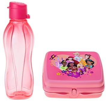 Tupperware Sandwichbox Prinzessin Rosa Brotdose Lunchbox + EcoEasy Trinkflasche 500 ml Pink (inkl. 1x Monster-Magnet)