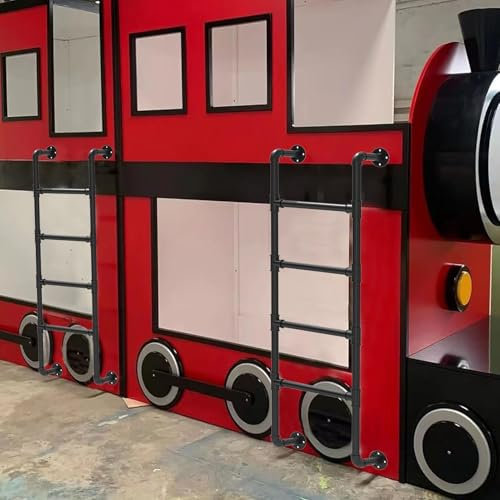 Wohnmobil-Feuerleiter, schwarze Eingangs- und Ausgangsleiter aus Schmiedeeisen für Dachboden, Dachboden, Wohnheim, Bibliothek, Etagenbett, Deck, Kellerfenster, Schacht-Ausgangsleiter(165cm/65in)