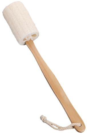 Brosse pour le dos en luffa, brosse de bain pour le dos, exfoliant naturel, brosse de bain en loofah sur un bâton avec long manche en bois pour homme