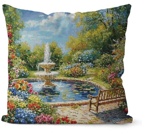 Huacan Kreuzstich Kissen Set Vorgedruckt Landschaft Stickset DIY Gebastelt Kissenbezug ohne Kissenkern für Anfänger Erwachsene 45x45cm