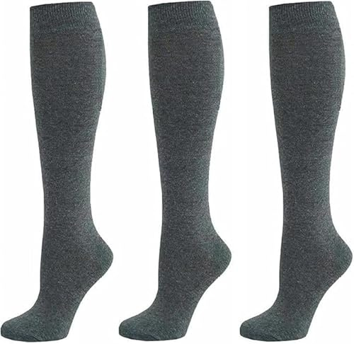 CHAAL 3 Women's Knee High Socks Ladies Plain Cotton Blend Knee High Socks Girls Knee High Plain socks Uniform Party Wear Long Multipack Socks Girls UK 6-9 (Pack 3) Pairs