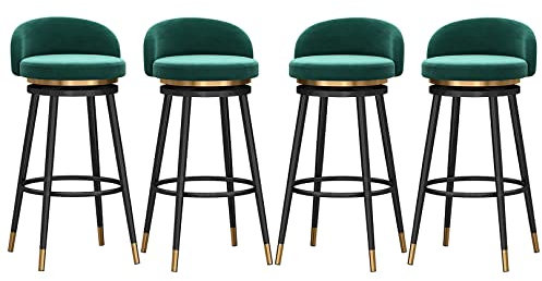 Set mit 4 grünen Samt-Barhockern mit schwarzem Metallrahmen, 74,9 cm hoch, Drehhocker für Küche, Theke, gepolsterter Sitz mit Fußstütze, modernes schickes Design