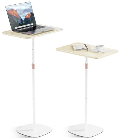 POLESTO Tragbarer Laptop-Ständer, höhenverstellbarer Beistelltisch für Sofa/Nachtschrank, eleganter Holz-Rednerpult-Ständer, mobiles Podium für Zuhause, Büro und Schule, Weiß