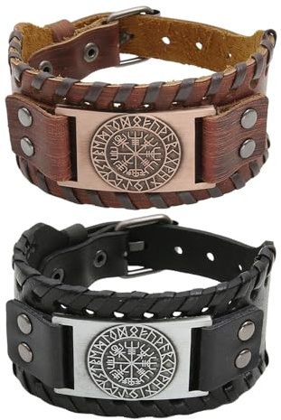 YSJCHEBS Bracciali Vintage 2 Pezzi, Bracciali in Pelle da Uomo, Bracciali Moda, Accessori di Abbigliamento, Gioielli Regalo